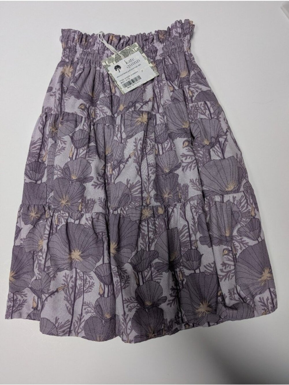 Kate Quinn Organic Cotton Gauze 2T Large Purple Poppies Maxi Skirt 131
